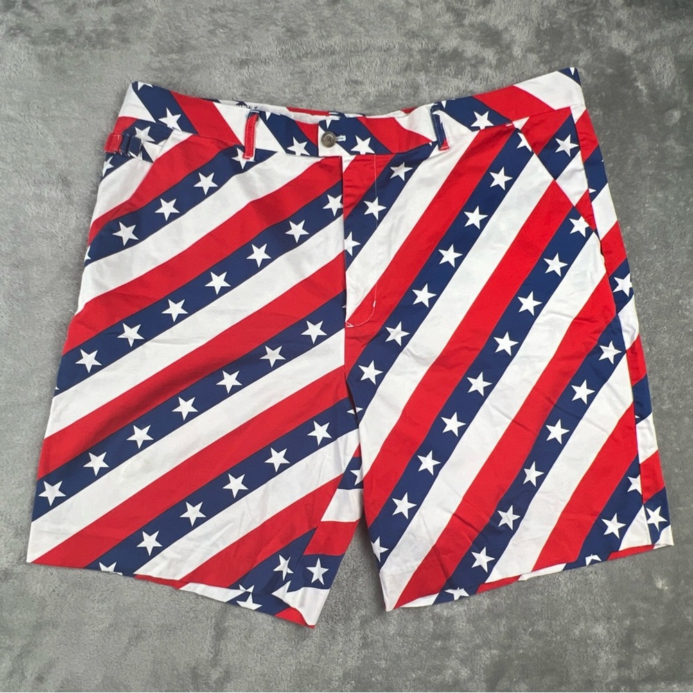 Royal & Awesome Red White & Blue Stars Golf Chino Shorts Size 44 Patriotic